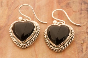 Artie Yellowhorse Genuine Black Onyx Sterling Silver Heart Earrings